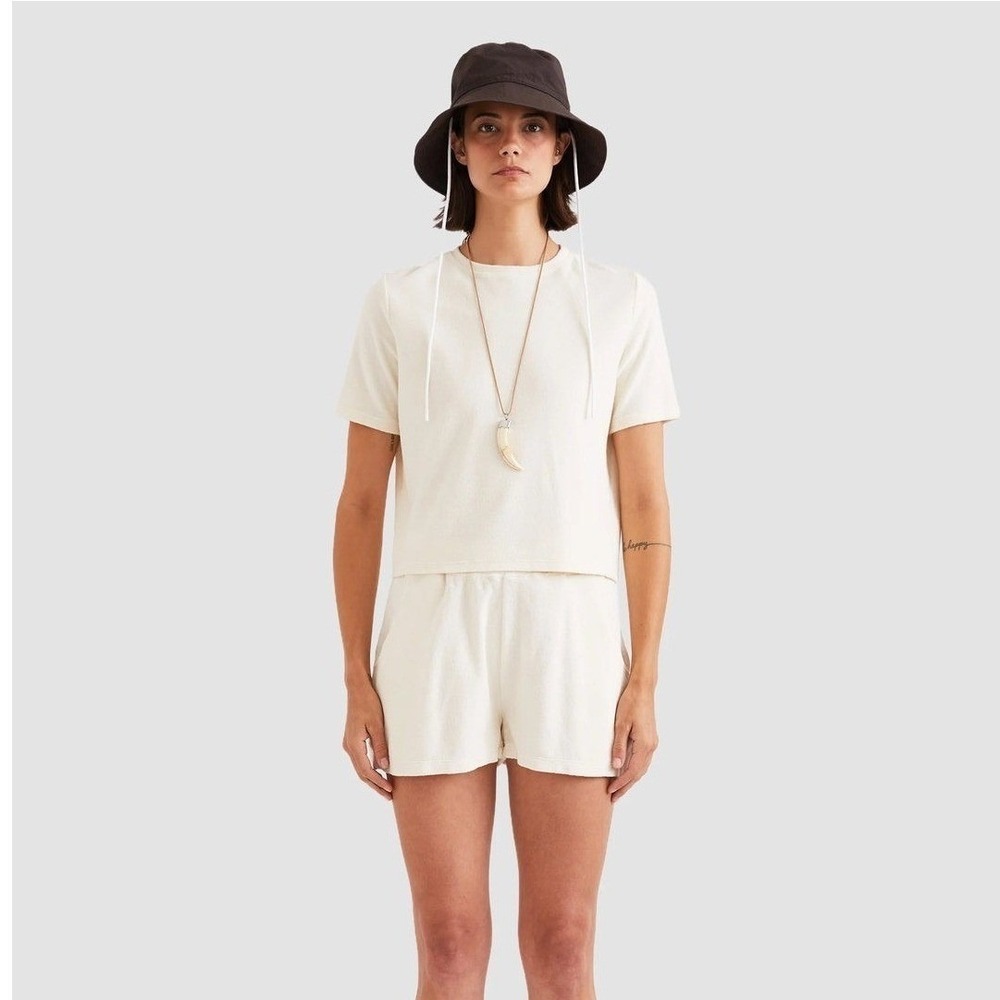 Kule The Terry Hurley Top Women M Cream Terry Cloth Crewneck Cropped T-Shirt EUC